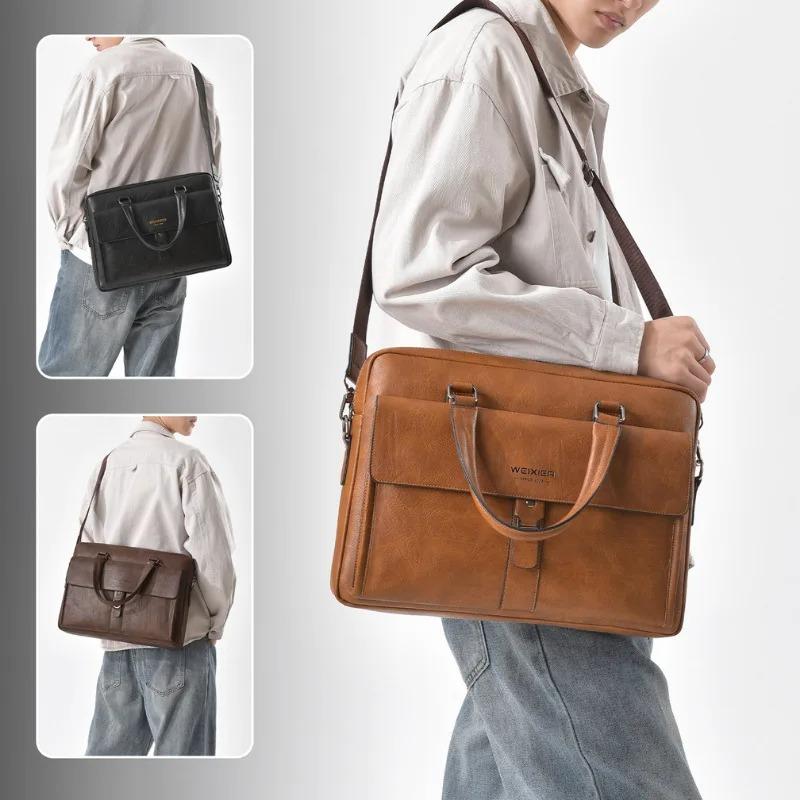 2026 Neue Herren-Handtasche Retro-Geschäftstasche große Kapazität wasserdichte Laptoptasche hochwertige Schulter-Umhängetasche