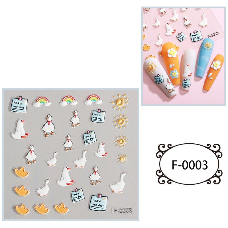 Cartoon Nail Art Stickers Embossed 5D Three-dimensional Flowers Cute Small Fresh Waterproof Nail Stickers
