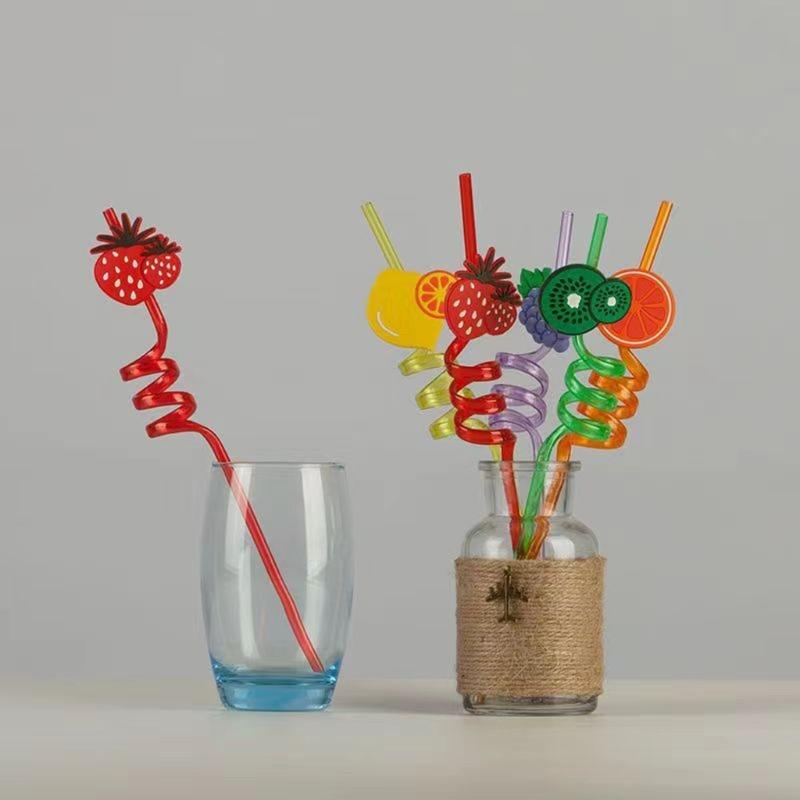 5PCS Spirals Straws Fruit Designs Silicone Drinking Tubes For Juices Smoothie Birthday Party Supplies
