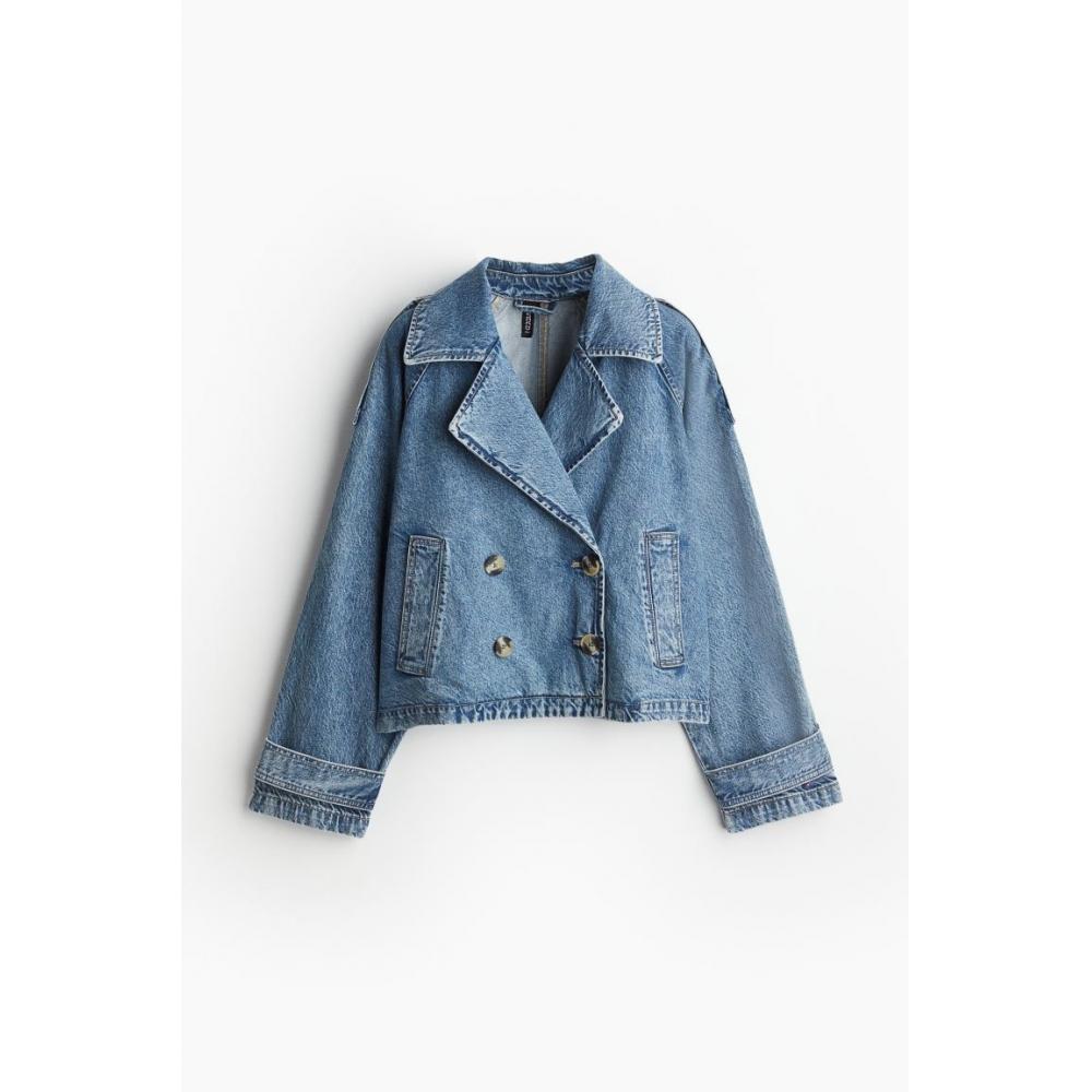 

H M short trench coat denim blue
