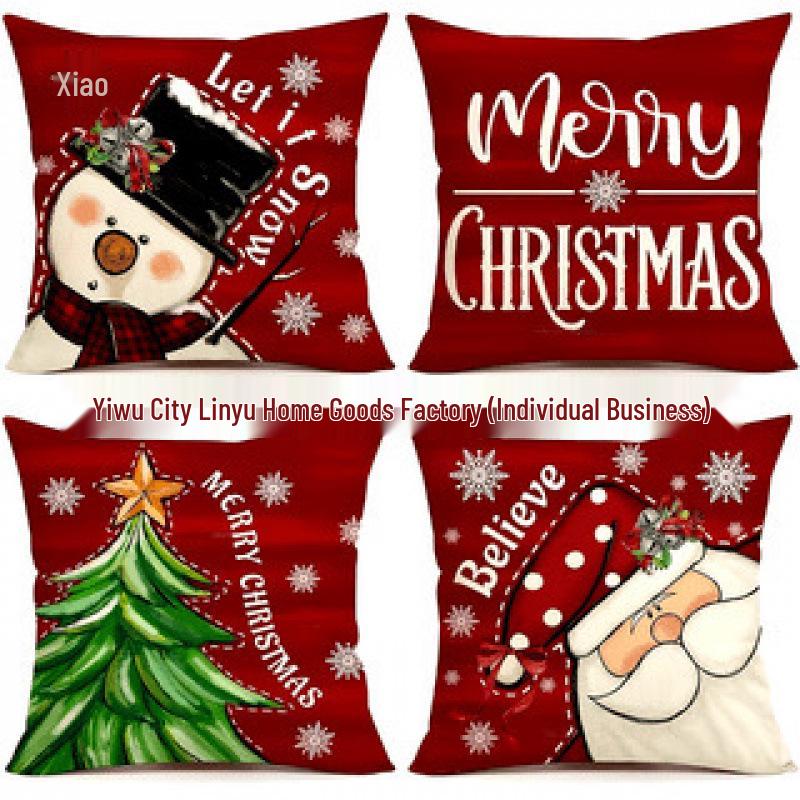 Christmas Linen Pillowcase: Home Sofa Decor & Car Lumbar Support Cushion Cover