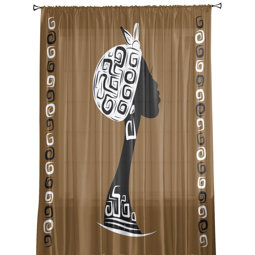 African Woman Tulle Curtains for Living Room Printed Sheer Voile Curtain for Bedroom Window Screening Drapes Blinds Home Decor