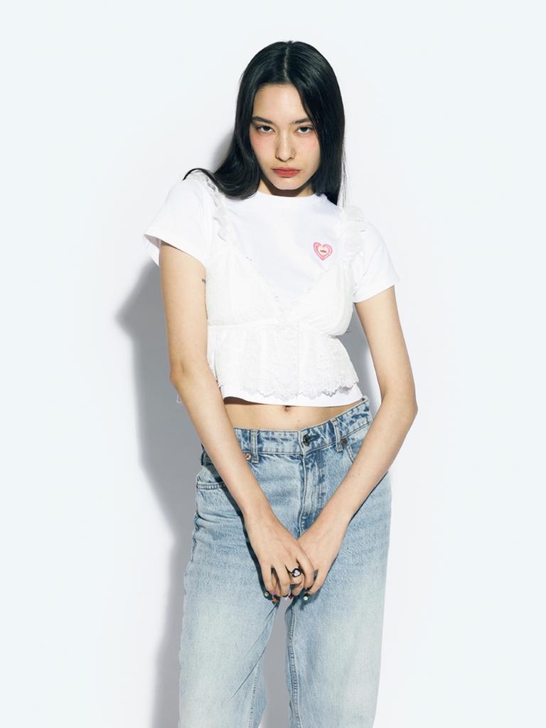 ASIF CALIE Ruffled Cap Sleeve Blouse White