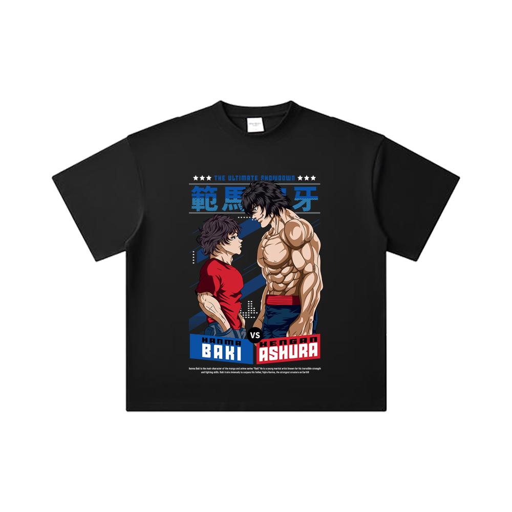 260 GSM Double Yarn 32 Count 100% Cotton Baki V2 Baki Ashura Print Unisex Heavy Cotton T Shirt