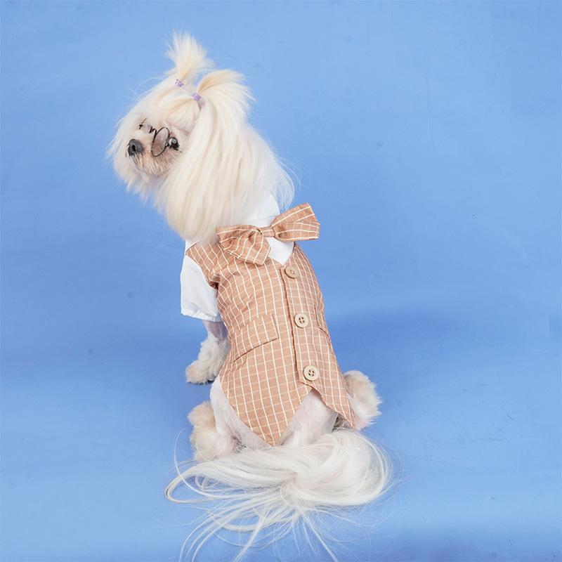 Pet dog student suit pet clothes couple dress skirt suit striped spring and summer cat dog little teddy