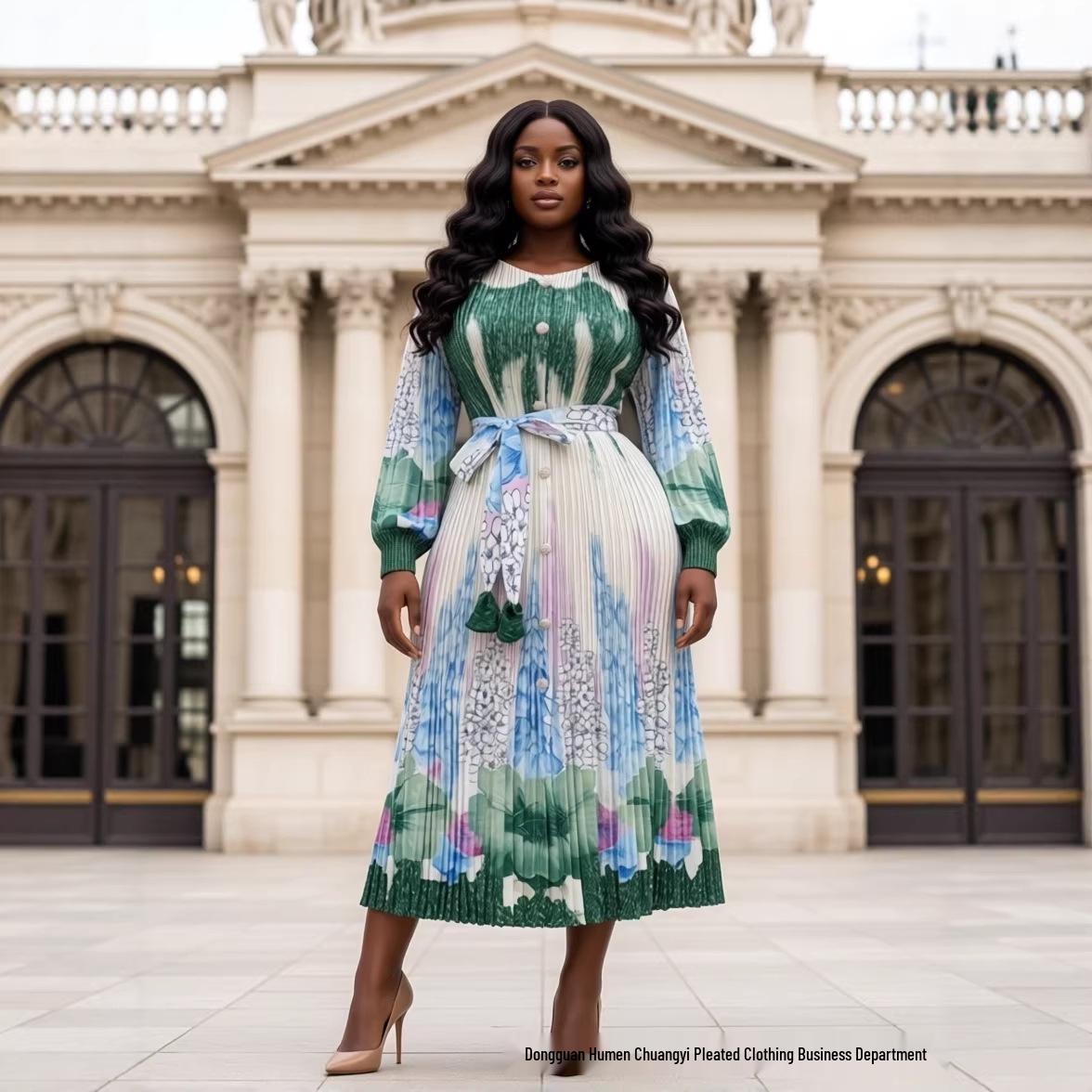 

Miyake African Cross-Fold Plus Size Elegant Slimming Women s Long Dress One Size 80/160 зелёный