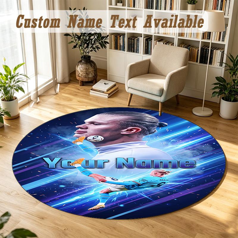 Round Rug Custom NameErling Haaland Pattern Non Slip Carpet Home Floor Decor