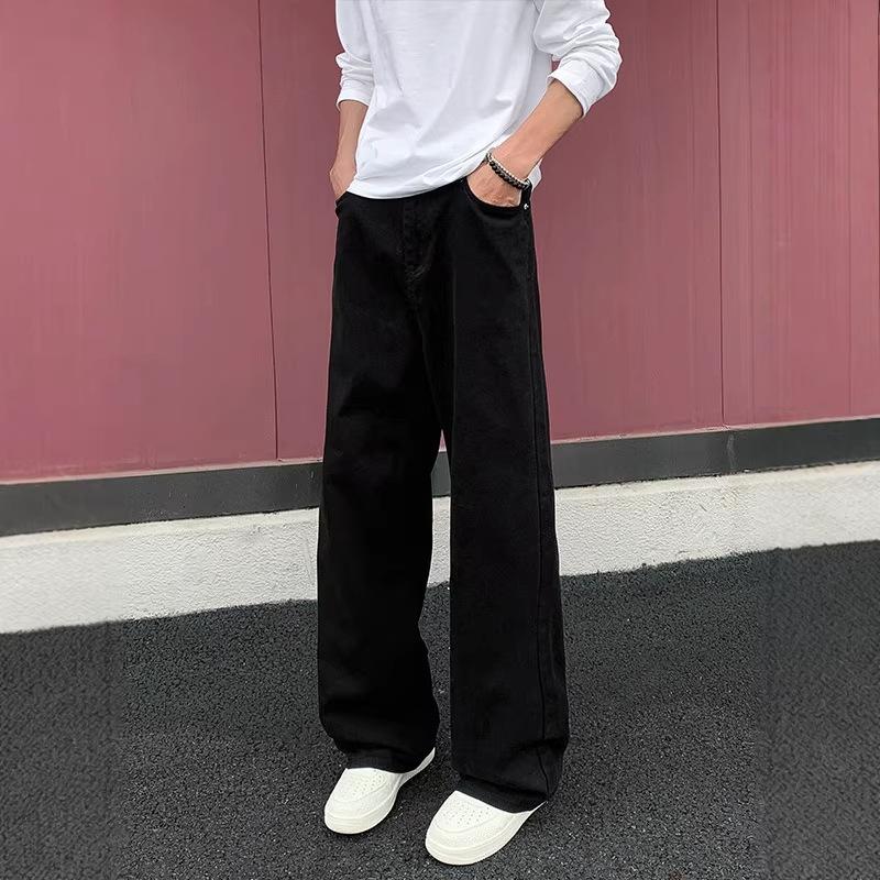 Unisex Solid Brown Wide Leg Jeans Loose Straight Full Length Streetwear Casual Floor Denim Trousers