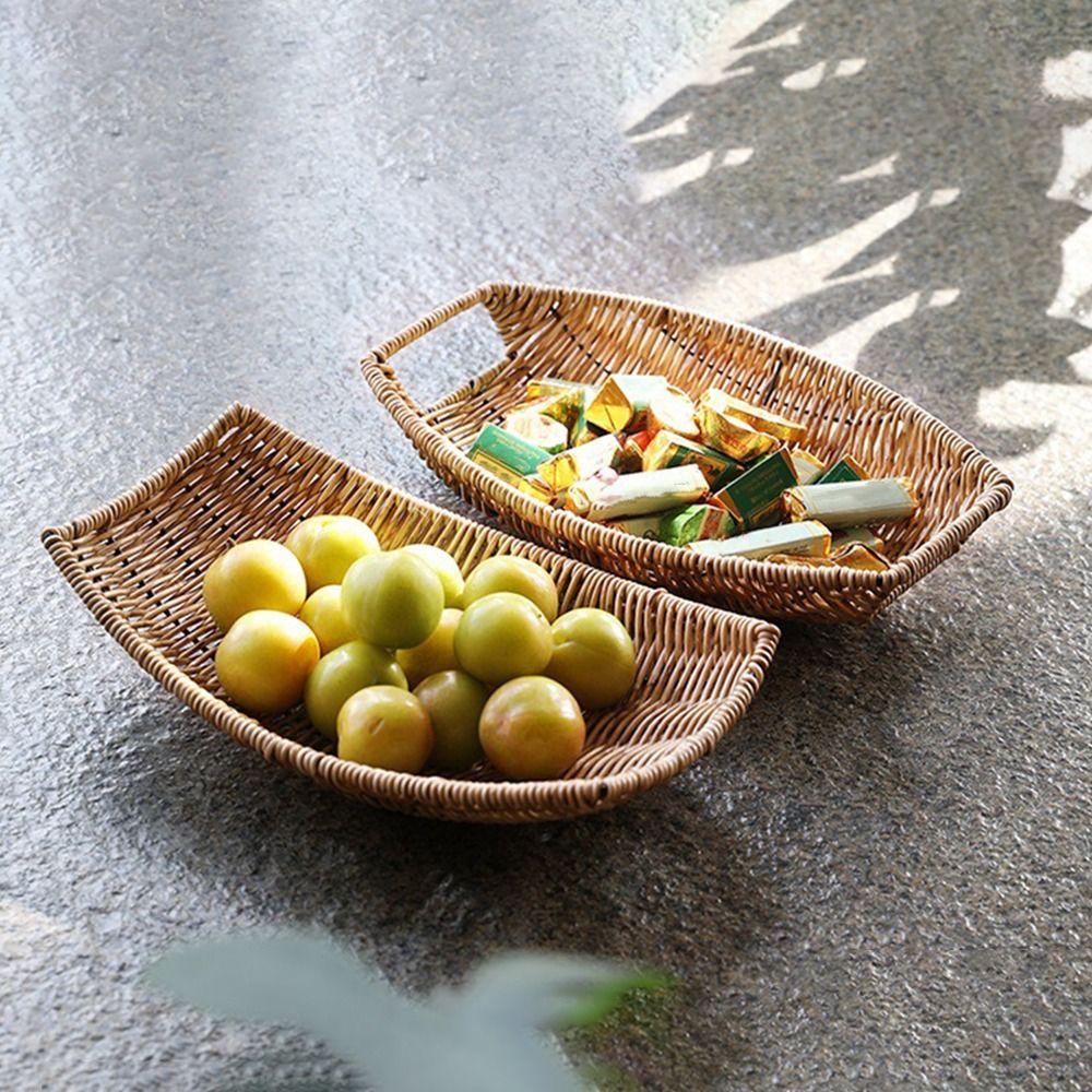 Hand-Woven Imitation Rattan Basket Large Capacity Multipurpose Bread Fruit Baskets Handmade Retro Wicker Basket