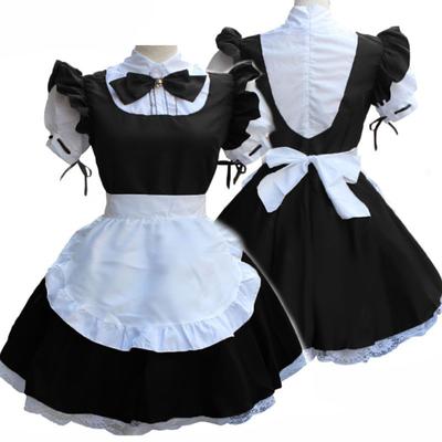 Dámská móda Krátký rukáv Panenkovský límeček Retro služebná šaty Roztomilý francouzský služebný outfit Cosplay kostým