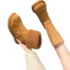 Fashion Warm Fleece Lined Pure Leather Flat Heel Mid-Calf Snow Boots Women's Winter Booties Comfortable Rubber Sole Round Toe Booties