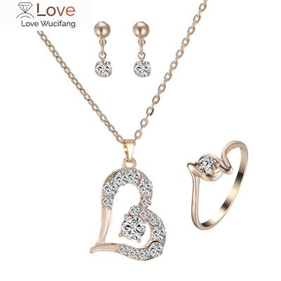 Set di gioielli con ciondolo romantico a forma di cuore color oro, collana con ciondolo a forma di cuore per le donne, regalo di fidanzamento per feste di nozze
