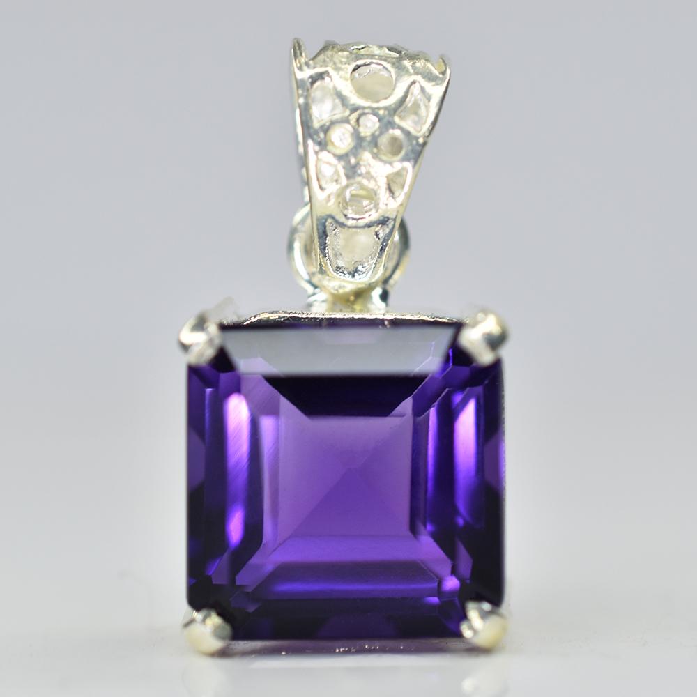 

925 Starling Silver CERTIFIED Natural Purple Amethyst 28 Ct Square Gems Pendant MY.PD-26-NS 29.5 mm approx фіолетовий