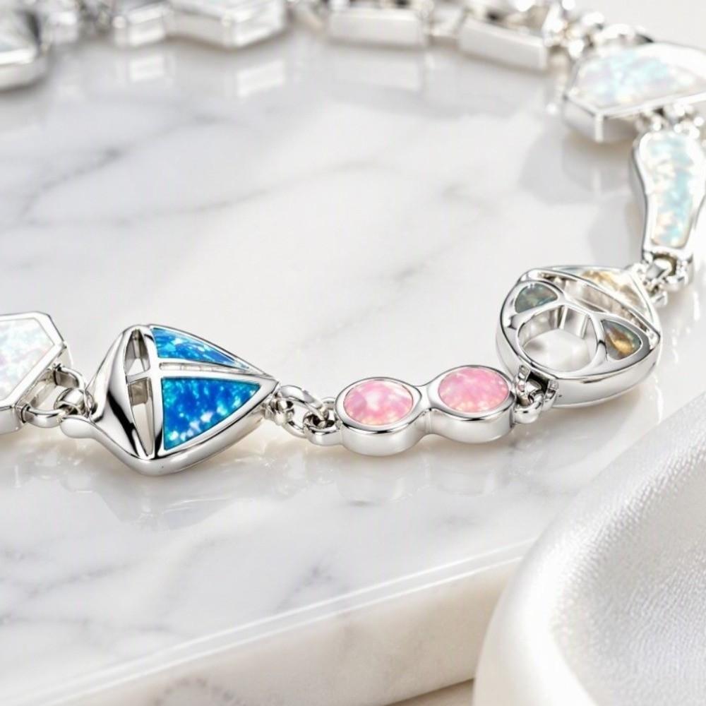 Synthetic Opal Link Bracelet Lab Created Opal Women Jewelry Unique Art Opal Bracelet Daily Jewelry