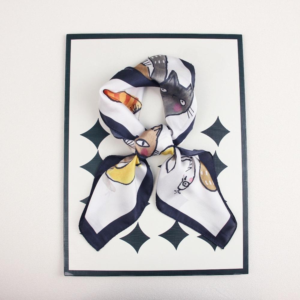 68Cm Cat Print Scarf Polyester Fiber For All Seasons Scarf For Women Fashionable And Versatile Neck Gaiter Shawl Hijab