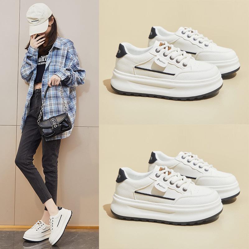 Spring White Shoes New Style of Female Students' Thick-soled High-rise Sports Shoes Casual Shoes