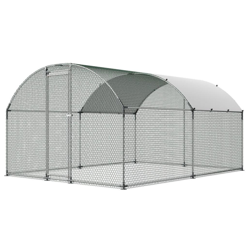 Pollaio in Metallo, 3x4x2 m Grande Gabbia per Galline Walk-in con Copertura, Recinto per Galline con Tetto a Cupola e Serratura di Sicurezza, Gabbia da Esterno per Anatre e Conigli