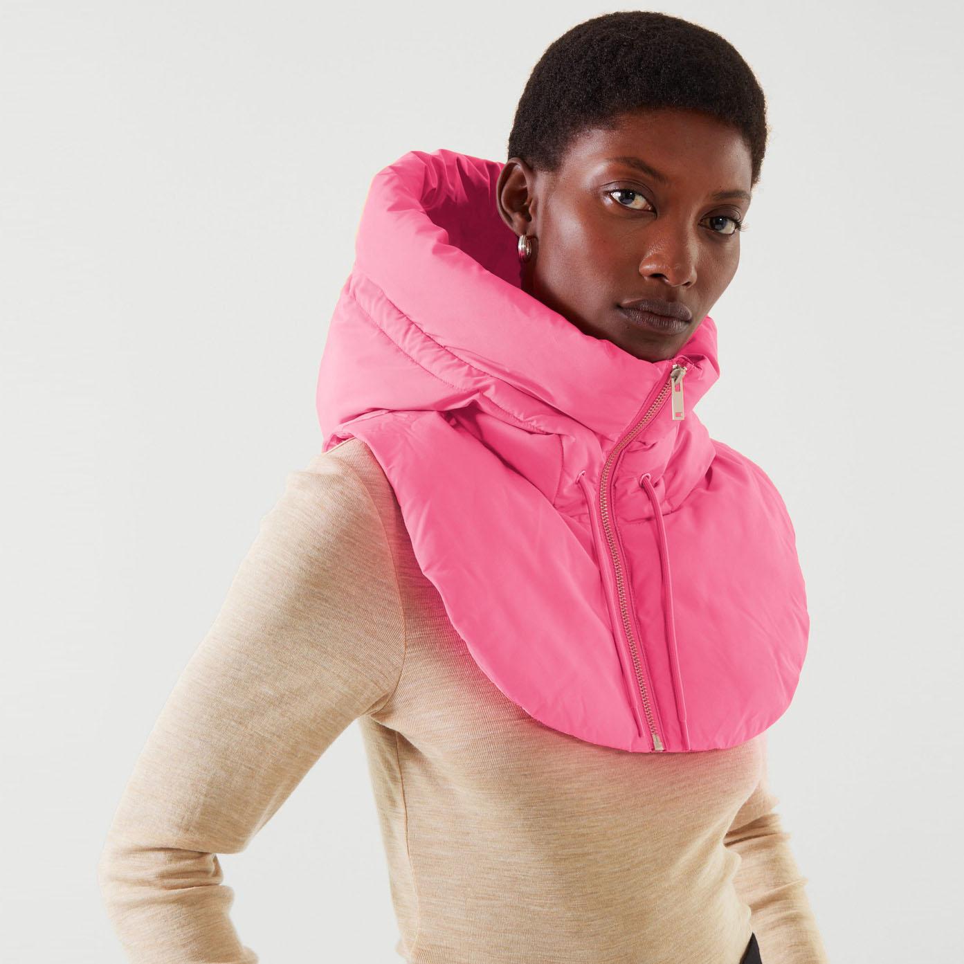 

Осень-зима ультралегкие пуховые шапки с капюшоном для женщин, теплая шапка-шарф с воротником-молнией, пальто-шарф, короткая майка M розы красного