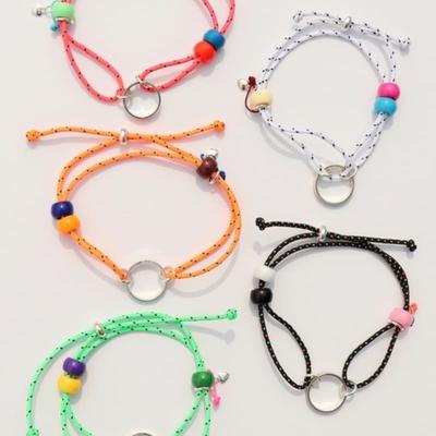 BONBEAU Friendly Initial Silver Ring Beads Knot Bracelet Initial Engraved Silver Ring Beads Knot Bracelet Friendship Bracelet
