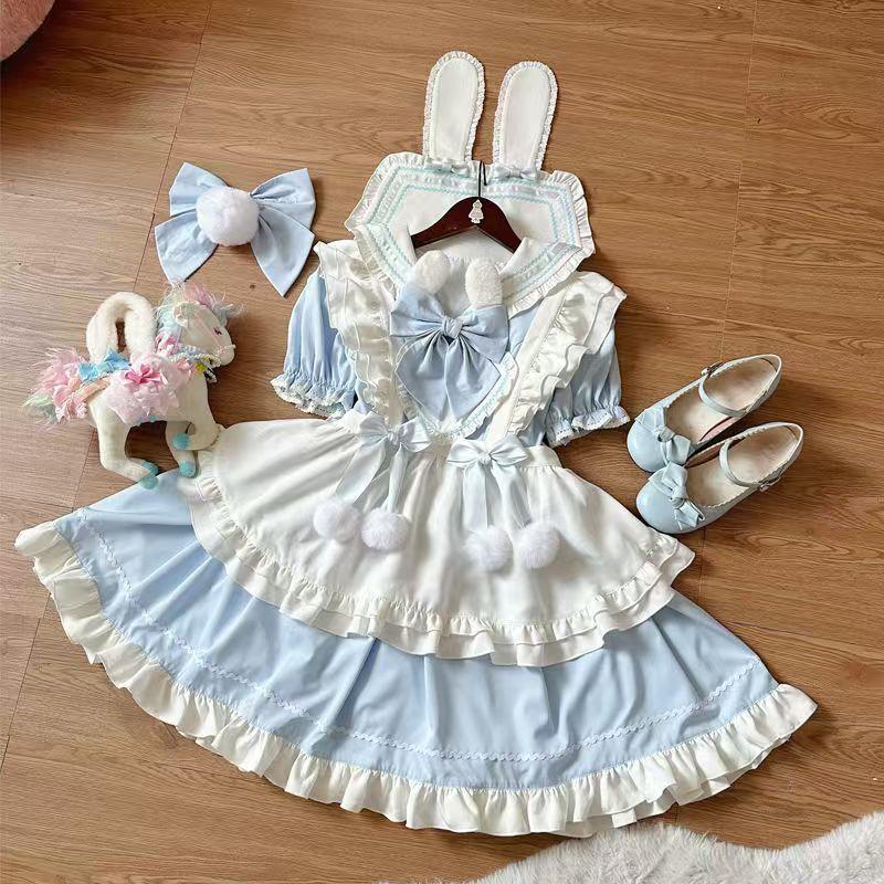 Lolita Pink Dress Women's Sweet Girl Big Bow Kawaii Short Party Dress Spring