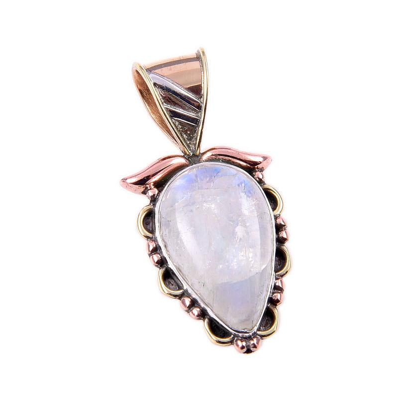 Natürlicher Regenbogen-Mondstein Edelstein 925 Sterlingsilber Zweifarbig Anhänger 1,25" V6c91