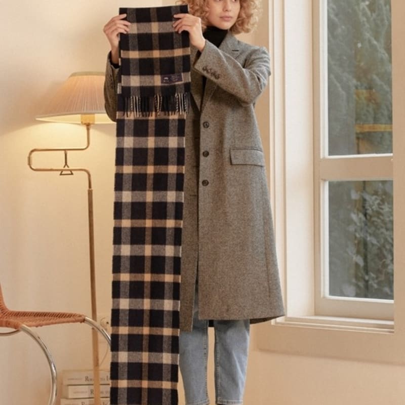 ABRAHAM MOON Merino Wool Muffler 25cm - Blythe Navy Silver