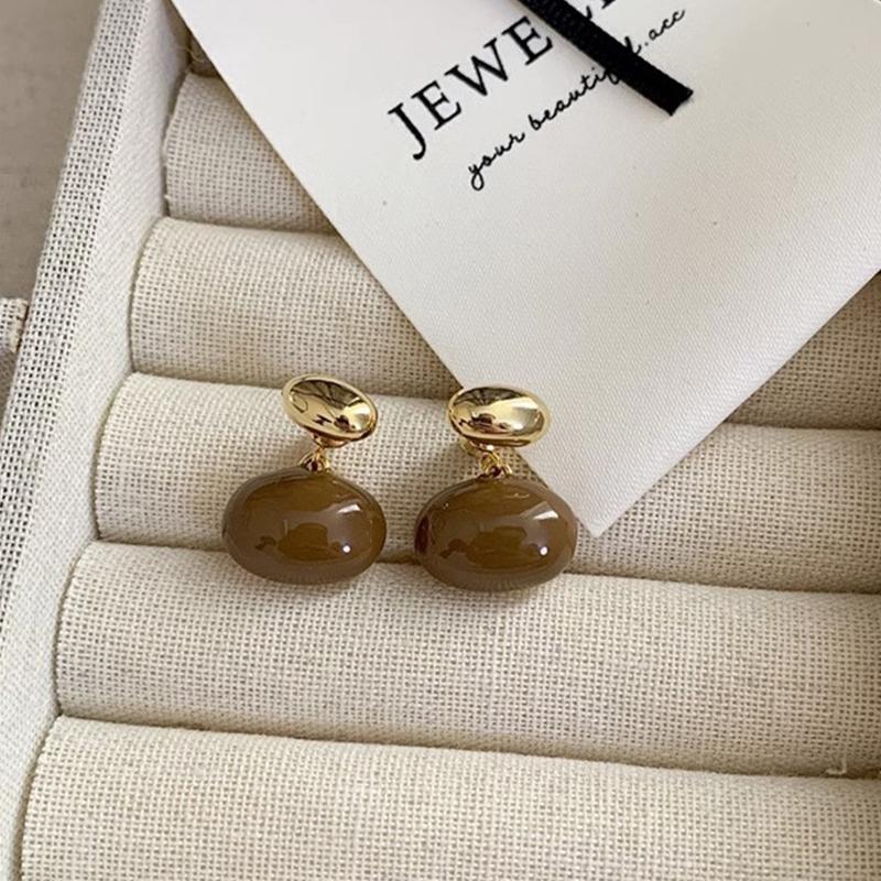 Vintage Metal Enamel Dripping Oil Oval Dangle Earrings For Women Elegant Coffee Color Two Ways To Wear Earrings Jewelry Gifts