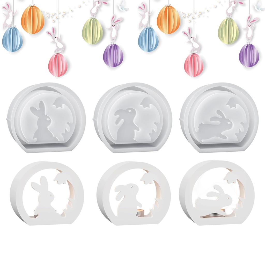 DIY Osterhase Hohlkerzenhalter 3 Stück Wiederverwendbare Hasen Silikonform Oster Hohlkerzenhalter Epoxidformen Gießform