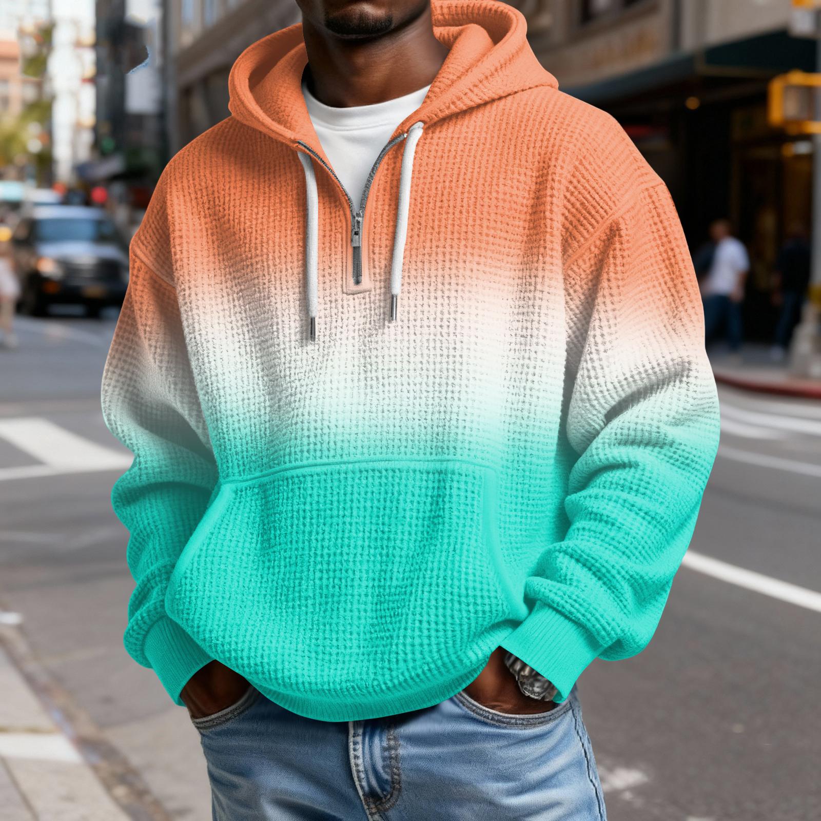 Мужская повседневная однотонная толстовка с капюшоном на молнии повседневная футболка с длинным рукавом на молнии XL верблюд 2530₽