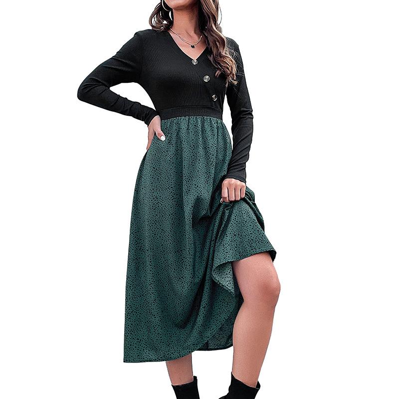 Autumn and Winter Women's New Long-sleeved Color Matching Dress