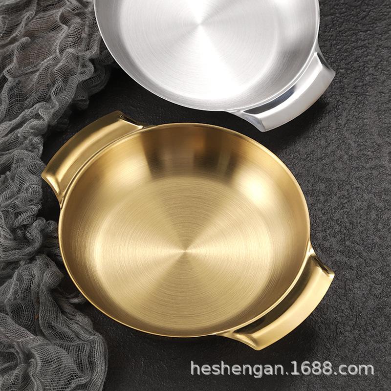 Korean dessert cake stainless steel disc, golden binaural pasta baked rice restaurant snack plate