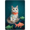 Hisun Tin Sign Vintage Funny Cat Coffee Themed Metal Tin Sign Retro Cute Kitten Wall Art Decor for Home Kitchen Cafe Bar Rustic Iron Painting P