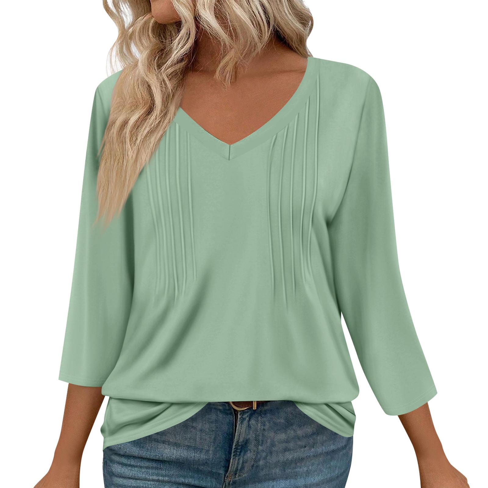 

Женская мода повседневные топы с рукавом 3/4 плиссированные модные топы футболки M