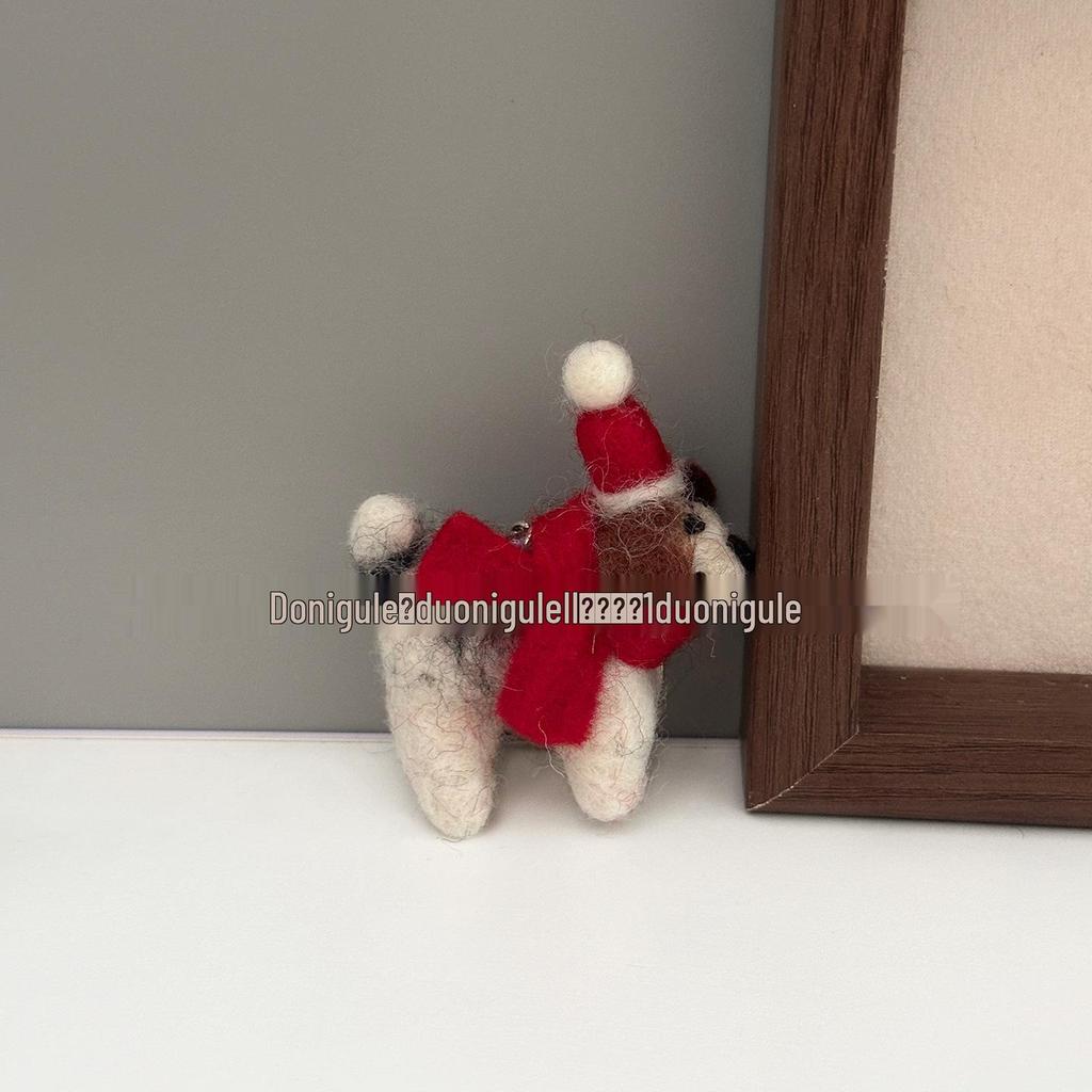 Nepal Handmade Wool Felt Puppy Ornament - Christmas Hat Bag Charm Keychain & Car Decoration Gift