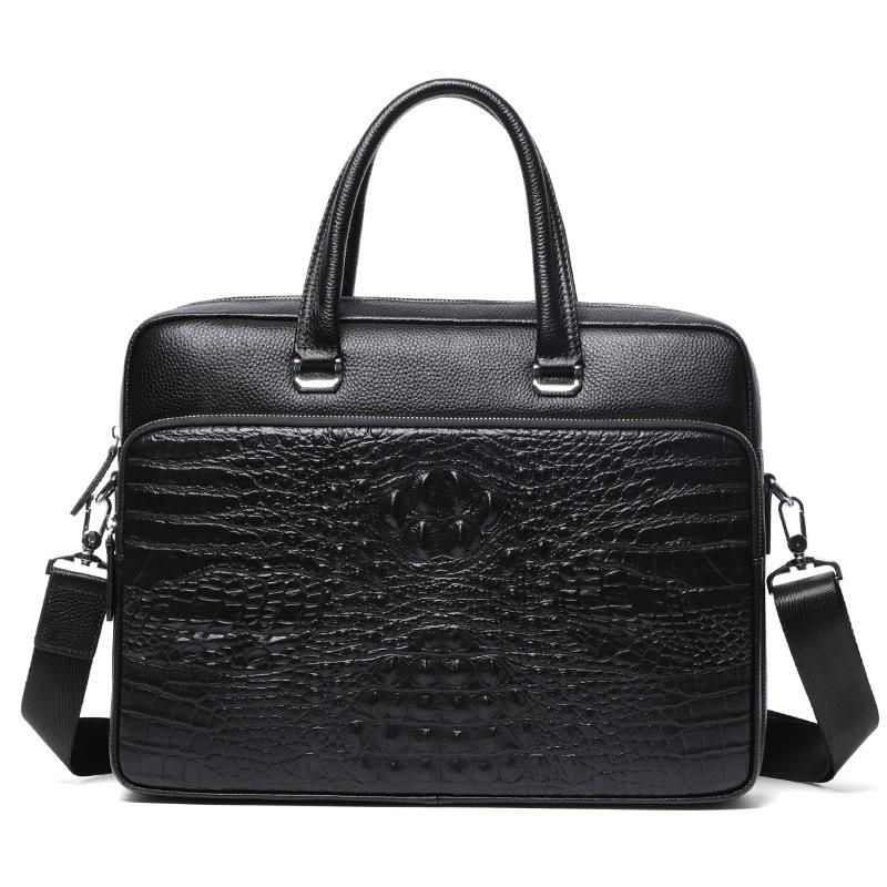 Crocodile Pattern Leather Men S Handbag Business Men S Bag First Layer Cowhide Briefcase Simple Business Trip File Bag