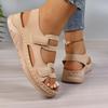 Fashion Casual Hollow Out Nude Velcro Sandals Women 2025 Summer Round Toe Wedge Heel Sandals Comfortable Soft Sole Non Slip Mom's Shoes