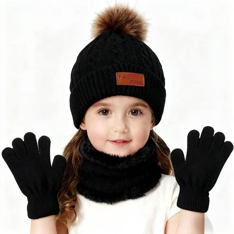 Baby Winter Knitted Hat Gloves Scarf Sets Boys Girls Warm Ear Protection Beanie Hat Gloves Knit Children'S Winter Accessories