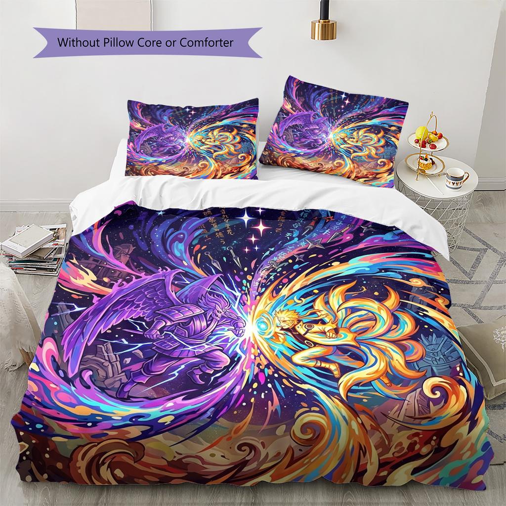 Naruto Pattern Bedding Quilt Set Quilt Cover Pillowcase Home Decoration Birthday Gift (1 * duvet cover + 2 * pillowcase, without core)