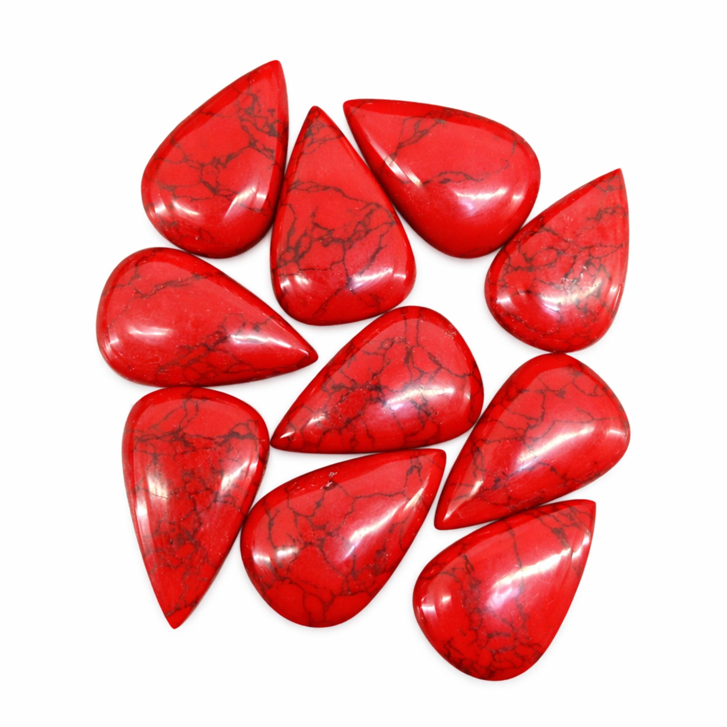 Red Turquoise Pear Cabochons, Handmade Polished Gemstone Lot, Turquoise Stones for Jewelry Making Supplies 100 Carats