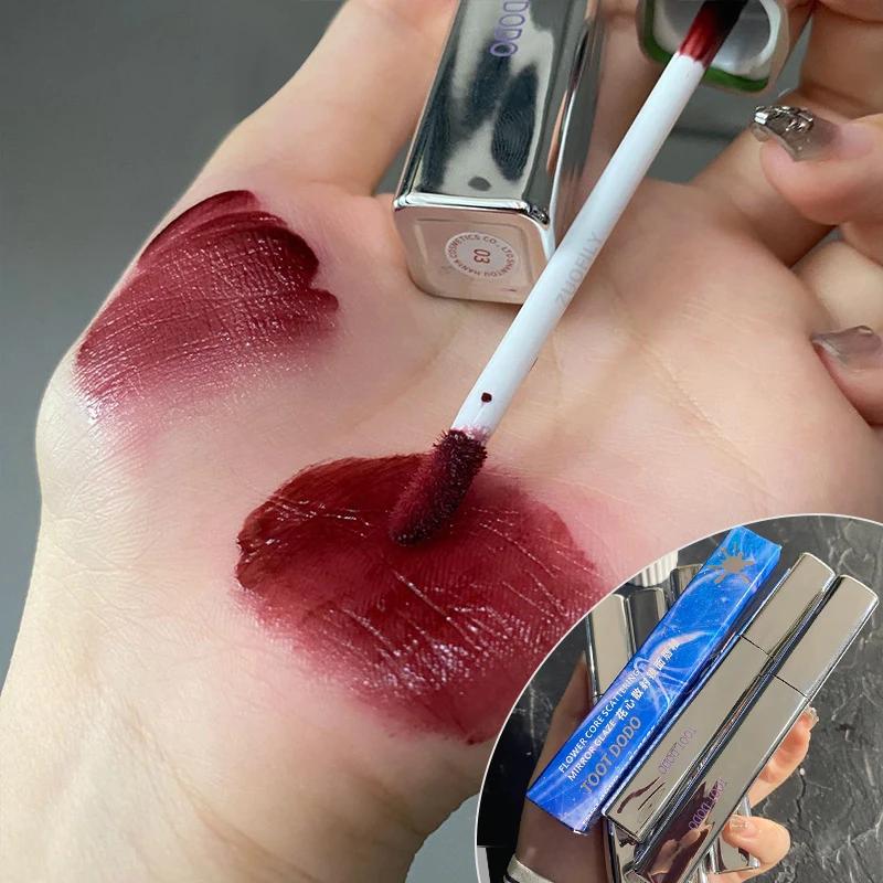 

Серебряный тюбик Зеркальный блеск для губ Холодный красный Увлажняющий нюдовый блеск для губ Жидкие помады Стойкий макияж Косметика