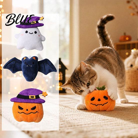 Plush Cat Toy Halloween Theme Toy Soft Ghost Bat Pumpkin Cute Holiday Pet Photography Props Stuffed Chew for Indoor Cats Boredom Relief