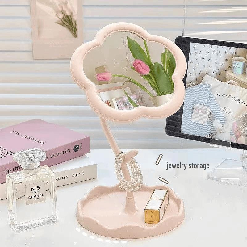Sunflower Goddess Rotatable Makeup Mirror with Detachable Desktop Storage for Dorms