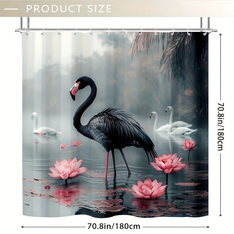 1PC Black Flamingo Shower Curtain, Durable Polyester, Easy Clean, for Bathroom & Window Decor