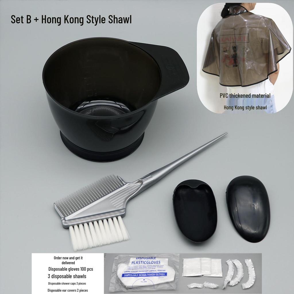 Kit de coloration capillaire: Châle, Bol de teinture, Peigne, Brosse douce, Cache-oreilles, Articles professionnels pour cheveux.