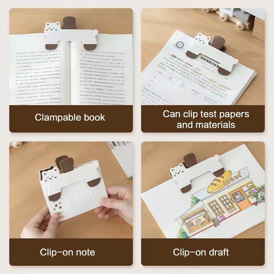 Cat Shape Plastic Book Clip Cartoon Reading Auxiliary Fixed Book Clip Bookmark Creative Design Practical Bookstore Note Clip