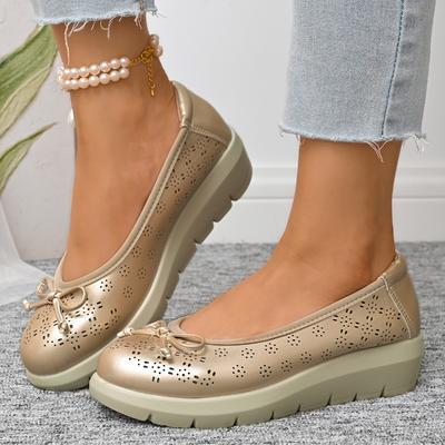 Fashion PU Leather Women Flats Fashion Bow Casual Women Shoes Hollow Women's Shoes Slip On Flat Shoes Round Toe Plus Size Zapatos Mujer