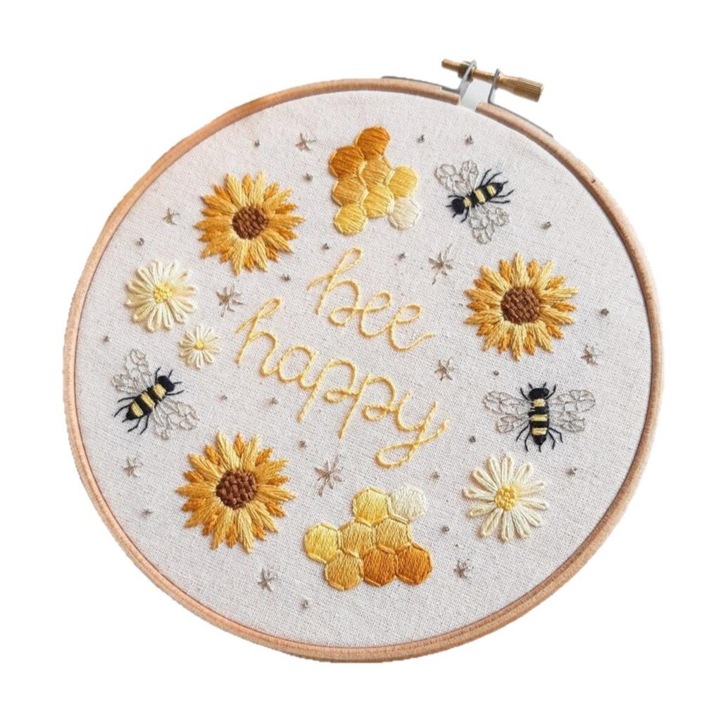 1set Happy Bee Embroidery Kit, a beginner-friendly embroidery material kit suitable for beginners, DIY embroidery craft material kit