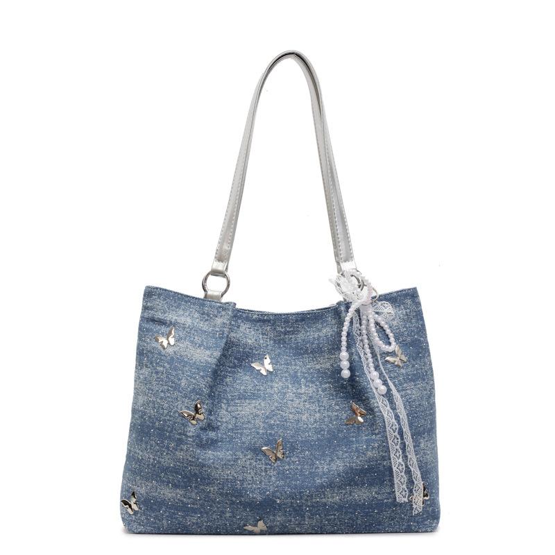 New Denim Tote Bag Female Butterfly Star Portable Dumpling Bag Simple And Fashionable Versatile Shoulder Messenger Bag