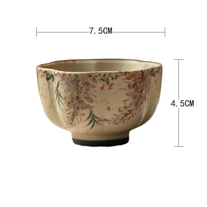 

60ml Hand-painted Wisteria Teacup Ancient Tea Bowl Set Of Cups Tea-tasting Fragrance Cup Jianzhan Master Cups Collection Craft As Your Choose