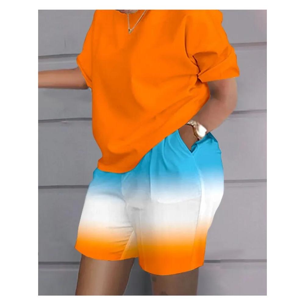 Summer Women's T-shirt Short Sleeved Shorts Set Fashionable Comfortable Soft Breathable Loose Fit Sports Leisure Plus Size Two-piece Set